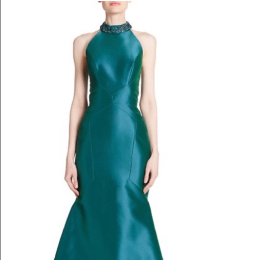 Emerald green Theia gown.